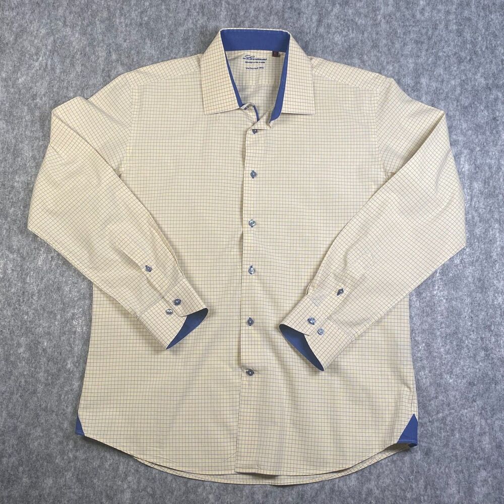 Levinas Showcase Tailored Fit Long Sleeve Button Up Shirt XL French Cuffs Yellow
